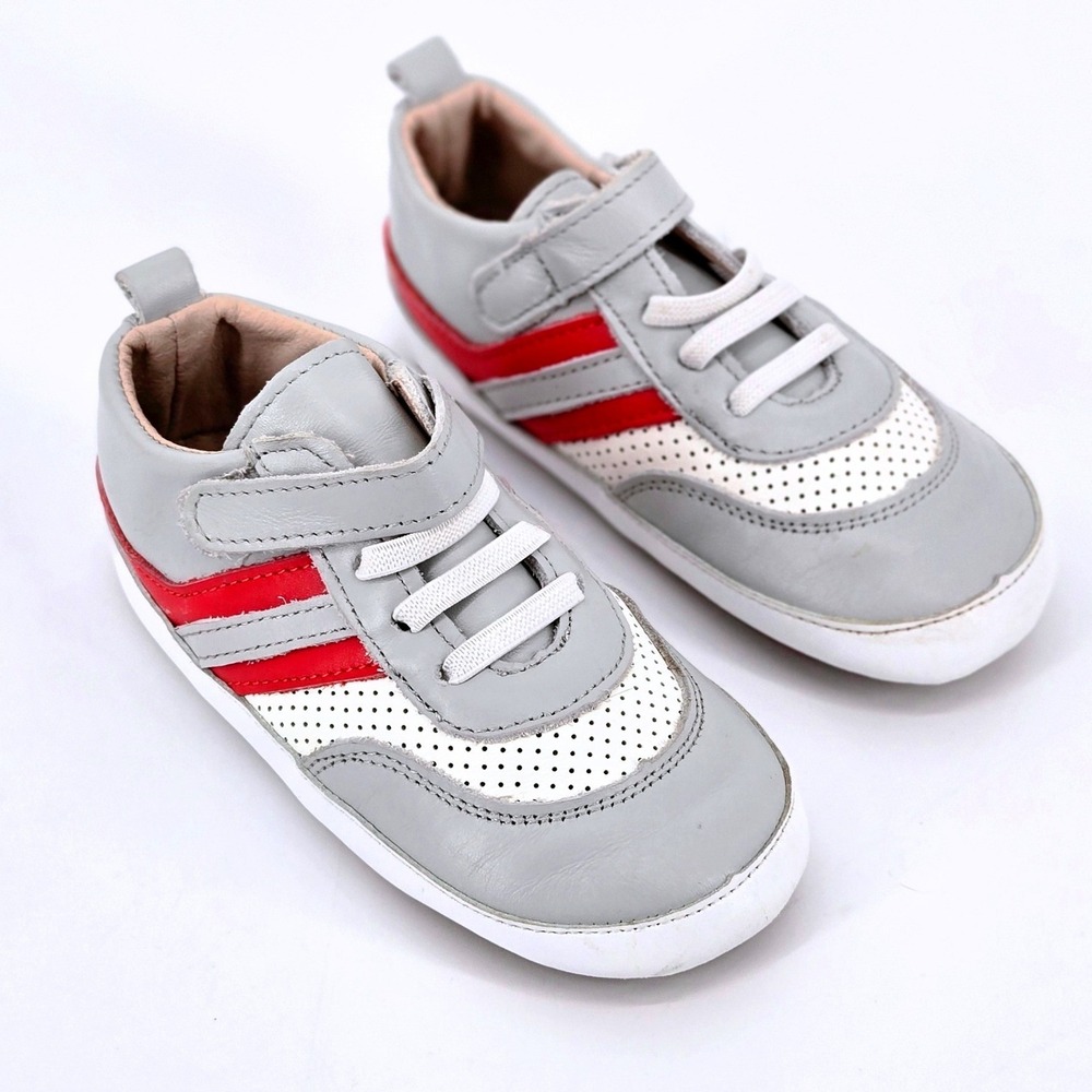 Little Love Bug Grey Red Stripe Barefoot Wide Toe Box Sneaker Toddler Shoes SZ 9